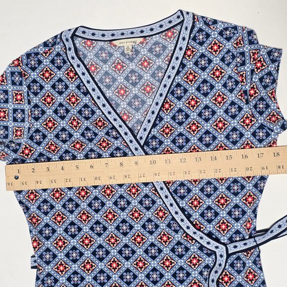 Max Studio Dress Wrap Floral Blue Size M Cottagecore Artsy Stretchy - Picture 8 of 8